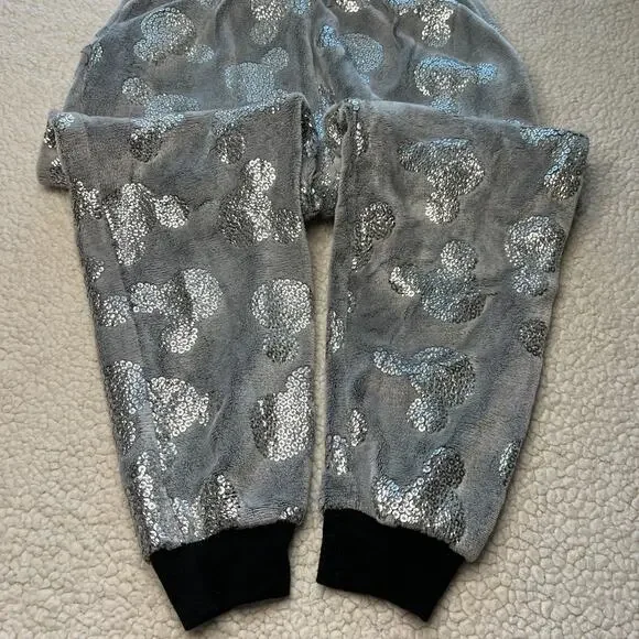 Disney Silver Sequin Mickey Jogger Sleep Pants Medium - Picture 9 of 12